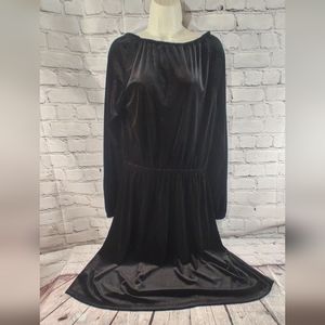 Land's End Black Velvet Dress Witchy Long Sleeve Dress Gothic
